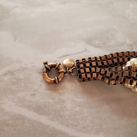 💕 J.Crew Twisted Knot Pearl Box Chain Antiqued Distressed Vintage Bracelet 💕 - Picture 2 of 12